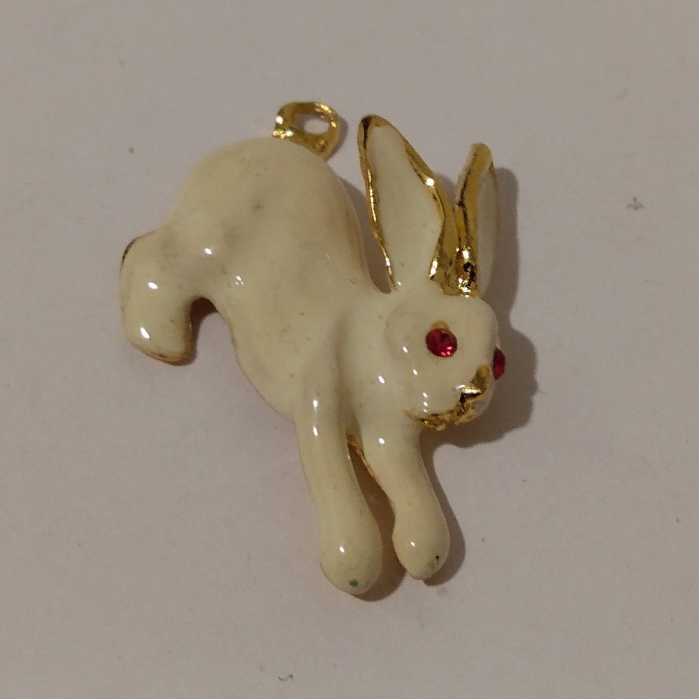Creamy White Red Eyed Bunny Rabbit Pendant